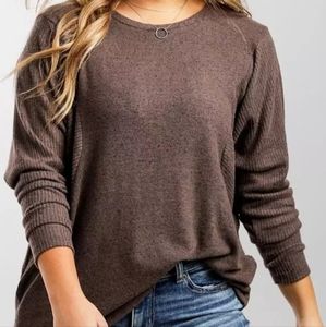 BKE Brushed Dolman Hacci Top / Small brown
